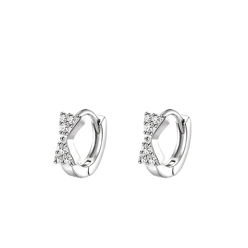 FY-EK383 S925 Sterling Silver Rhodium Plated Zircon Trendy Hoop Earrings Women Delicate Small Korean-Style Bow Studs