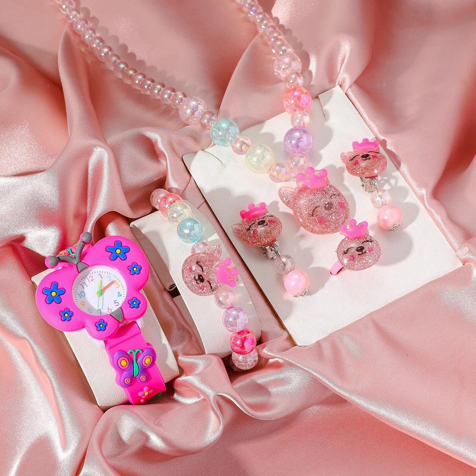 

Popular Children s Butterfly Quartz Watch Set розовый
