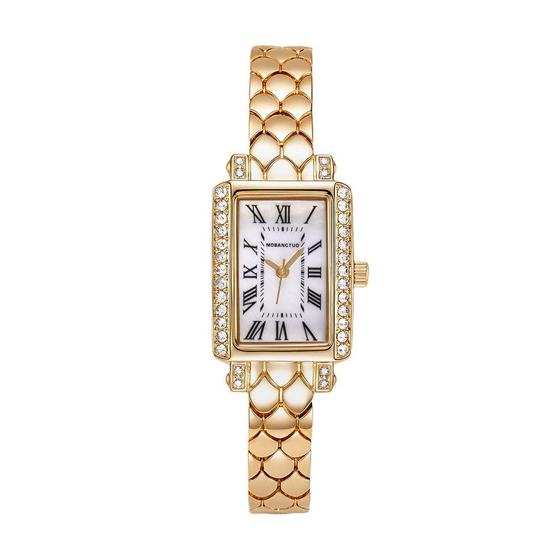 Diamond-Encrusted Square Watch Women'S High-End Sense Exquisite Light Luxury High-Value Women'S Quartz Watch