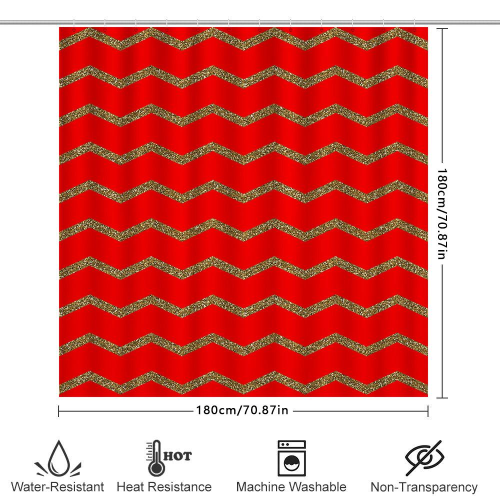 Gold Glitter Chevron Shower Curtain Red Modern Bathroom Decor Washable Fabric For Bathtub Privacy Size 69X70 (175Cm X 180Cm)