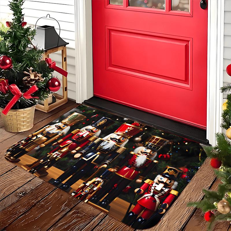 Christmas Nutcracker Welcome Doormat, Premium Flannel Holiday Rug, Indoor Outdoor Comfort Door Carpet for Home Decor