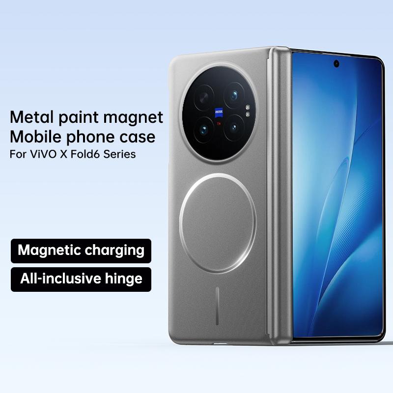 For Magsafe Hinge Protection Case For VIVO X Fold 6 Magnetic Metallic Paint Hard PC Flip Folding Phone Cover For VIVO X Fold6