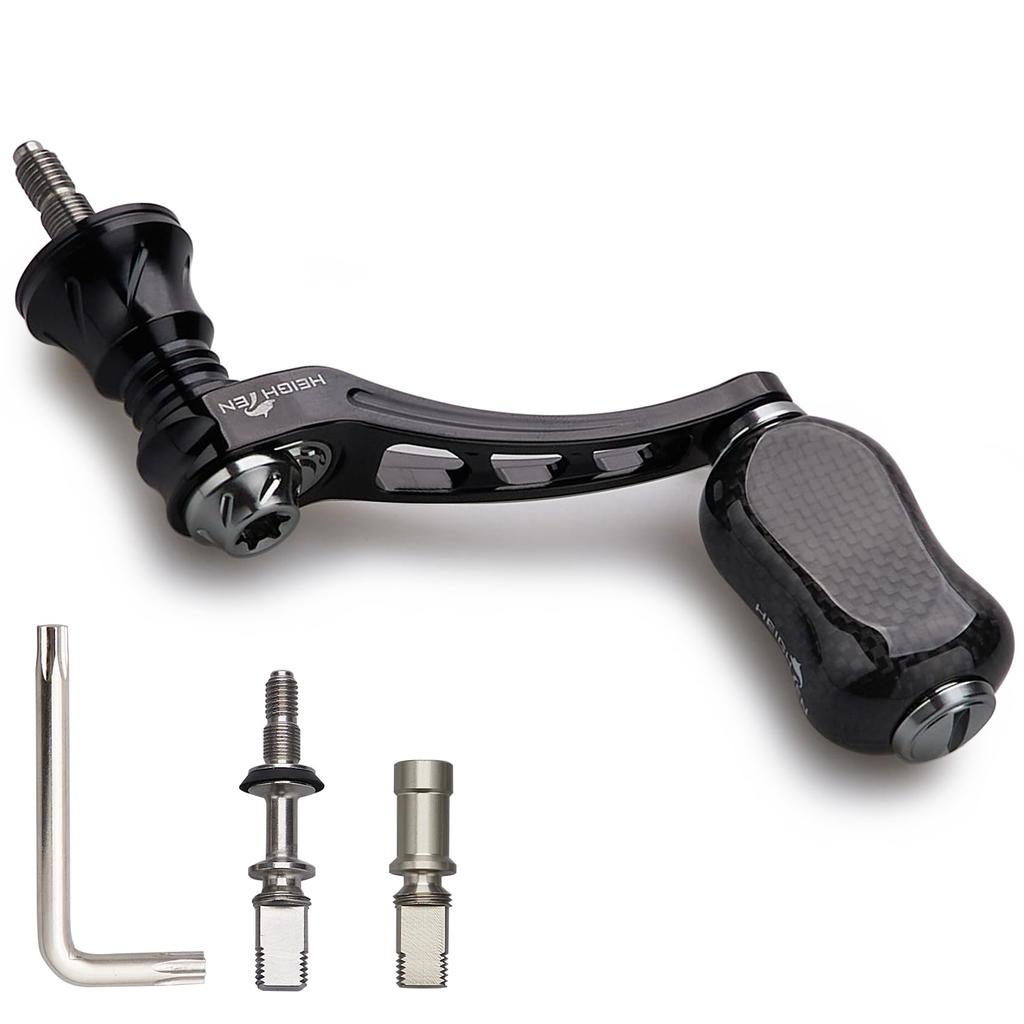 HEIGHTEN Adjustable Reel Handle with 21mm Carbon Compatible with Shimano and Daiwa Spinning Arch Series 45-50mm Knob, Reels, (Black & Gunmetal)