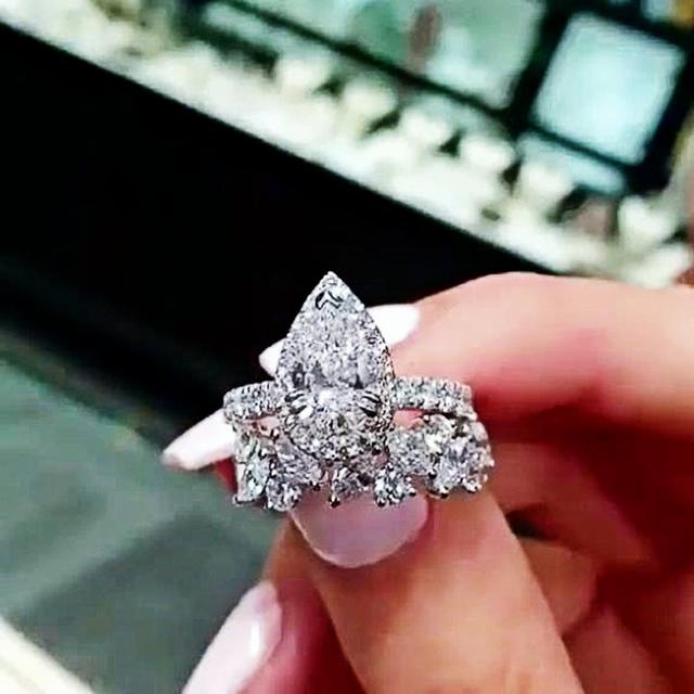 

Роскошный свадебный комплект колец, двойные стекируемые модные ювелирные изделия, великолепный подарок хорошего качества, модные нежные аксессуары 7