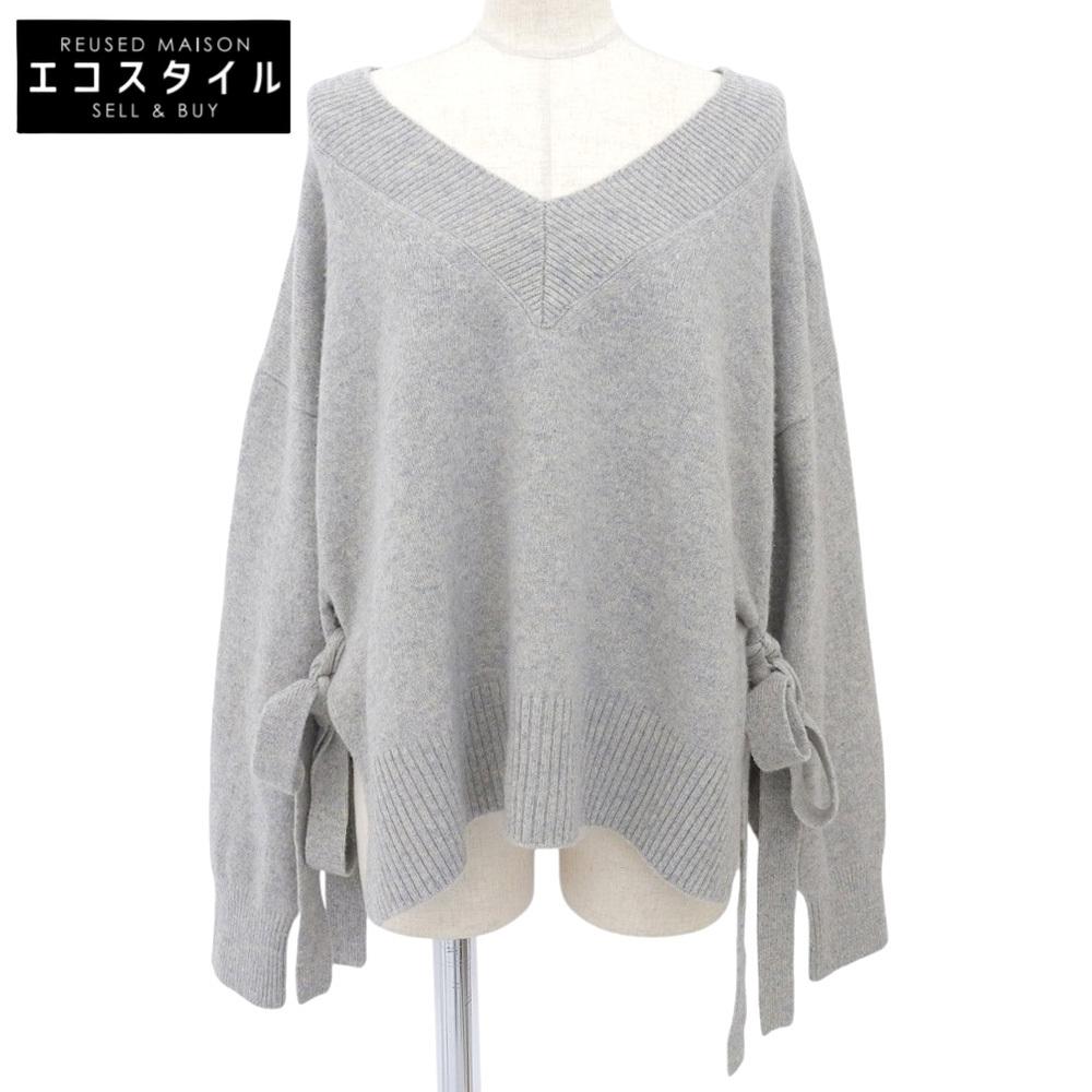 

LE CIEL BLEU In good condition, side slit, V-neck knit pullover top for women, wool x cashmere, grey, size 36, 24A61417 tops 36 grayUsed