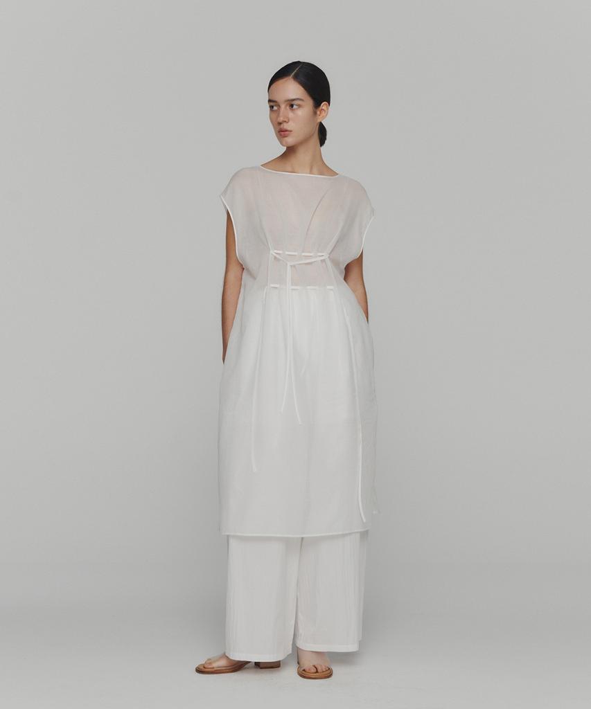 Amomento Sheer Drawstring Dress_White