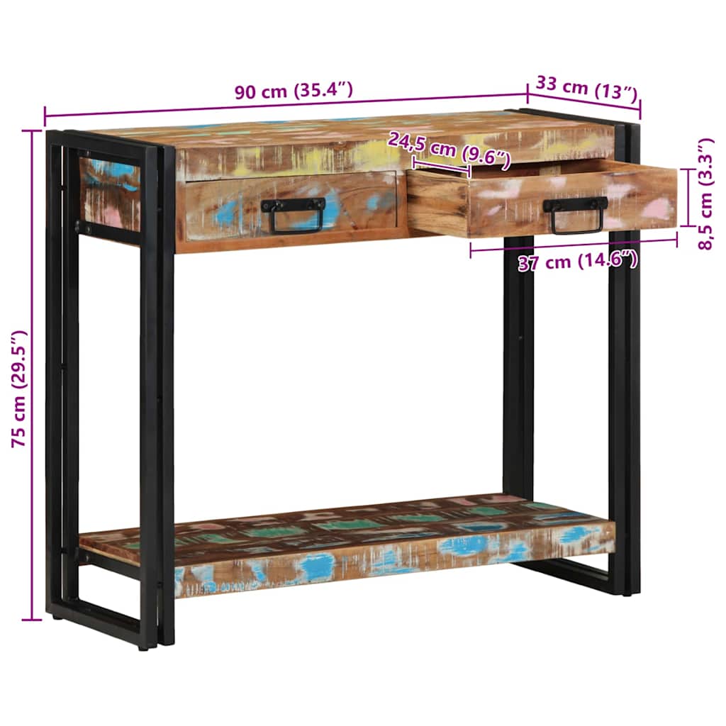 Console Table with Shelf Multicolored Solid Upcycled Wood