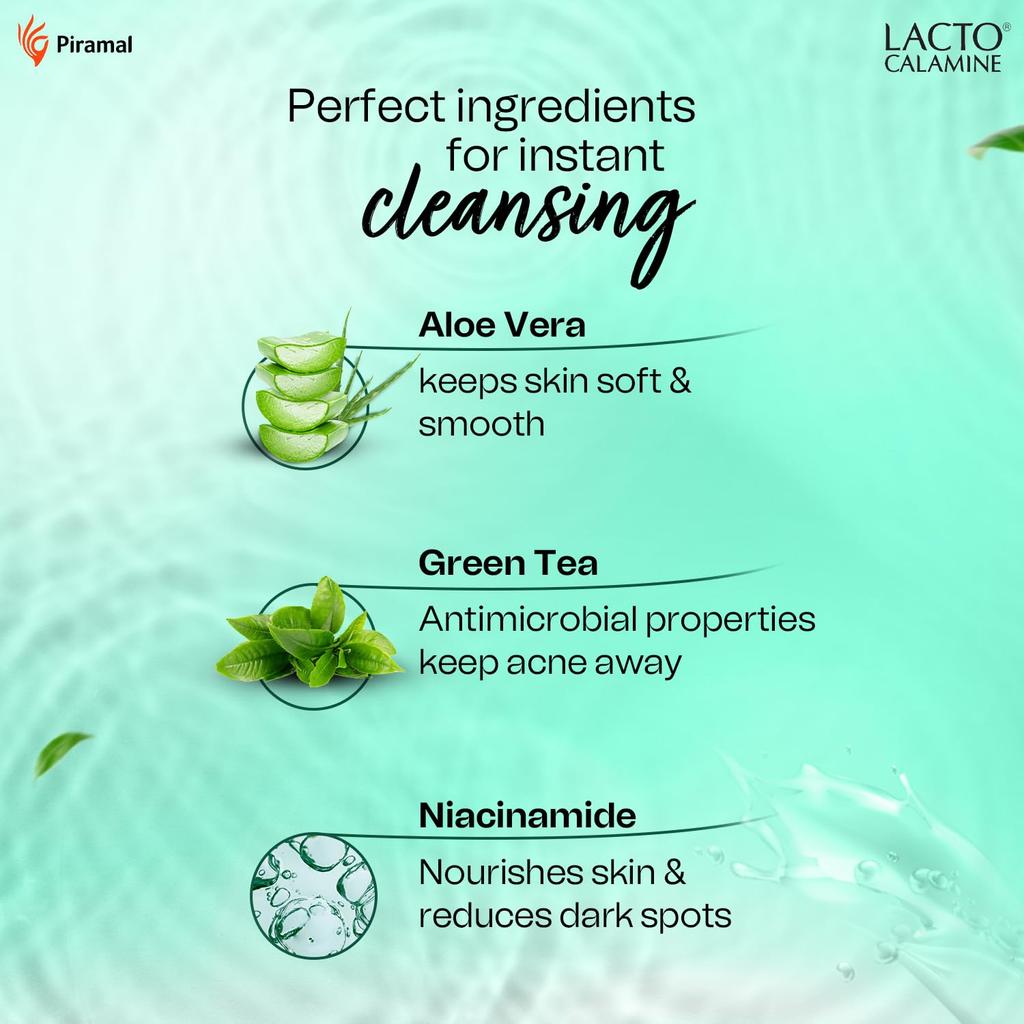 Lacto Calamine Micellar Water Make-Up Remover Liquid 100ml With Aloe Vera Green Tea Niacinamide