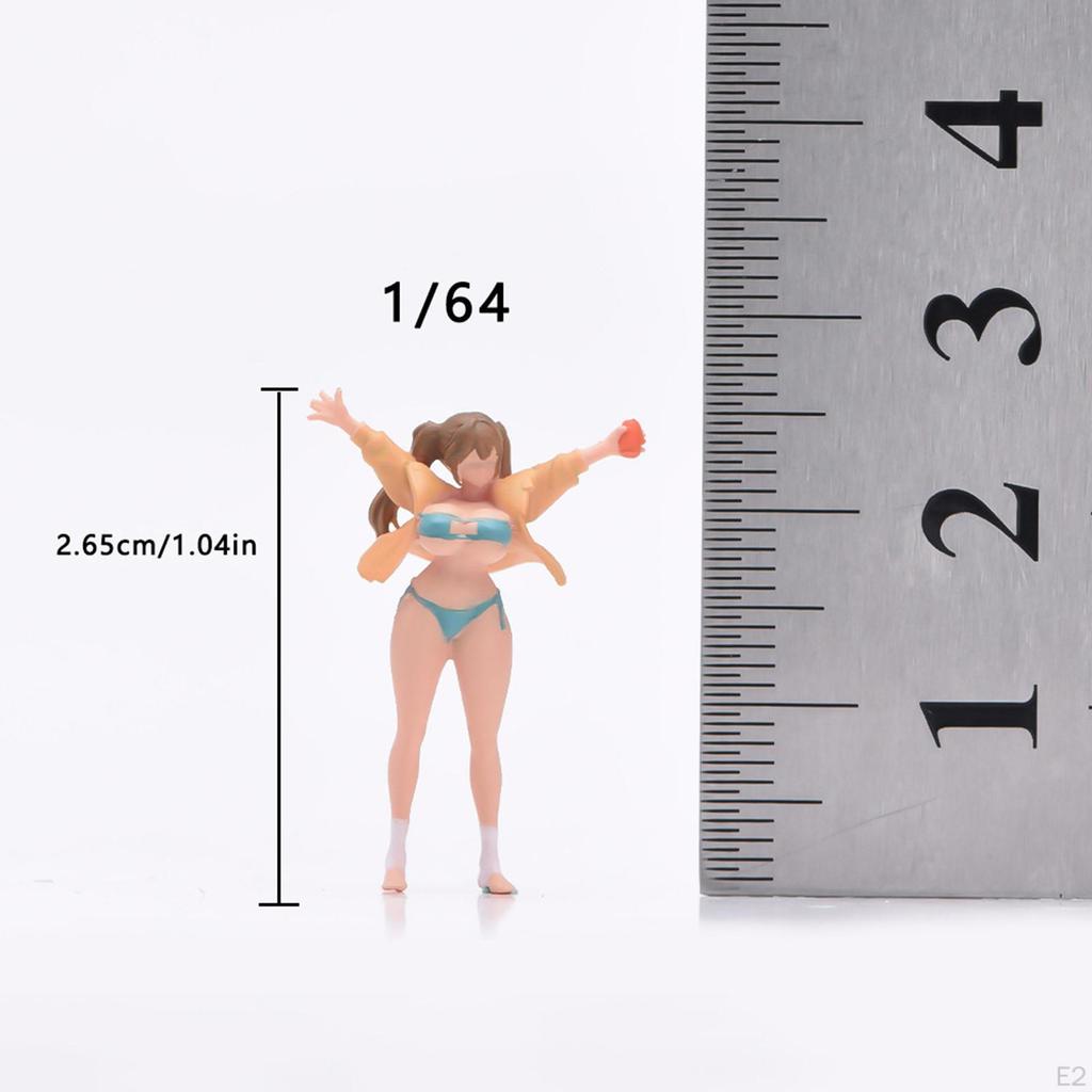 1:64 Pigtails Girl Model Mini Beach Figure Stimulated Realistic Photo Prop 3D Character Models for