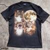 Three Cats Howling Moon Graphic Tee Vintage Cat Lover Shirt