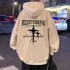 Vintage American Oversize Fleece Hooded Sweatshirt Men Casual Couple Top