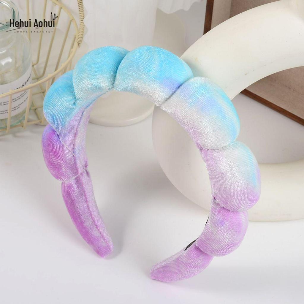 Gold Velvet Spa Headband & Wristband Set for Face Washing & Makeup