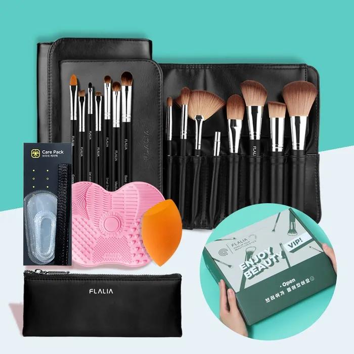 Starter Pack 15-piece Makeup Brush Set (Foundation Eyeshadow Blusher Powder Makeup Pouch Puff)