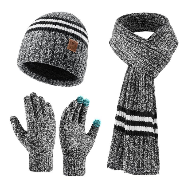 Acrylic Knit Winter Hat Scarf Gloves Set Adults Warm Lightweight Casual 3-Piece Accessory Kit In Multiple Colors