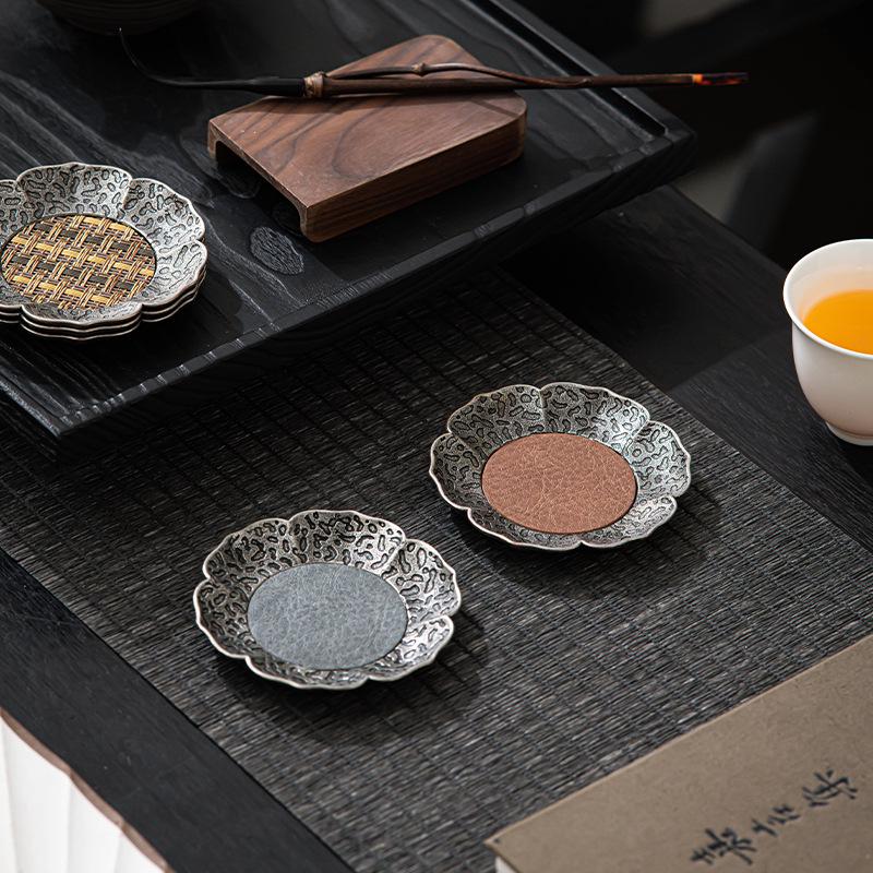 Chinese-Style Alloy & Bamboo Woven Coaster: Retro Mat for Kung Fu Tea Sets, Light Luxury Feel