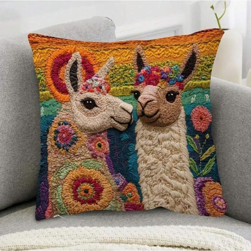 Modern Vintage Alpaca-Themed Pillowcase with Double-Sided Print and Zipper Closure