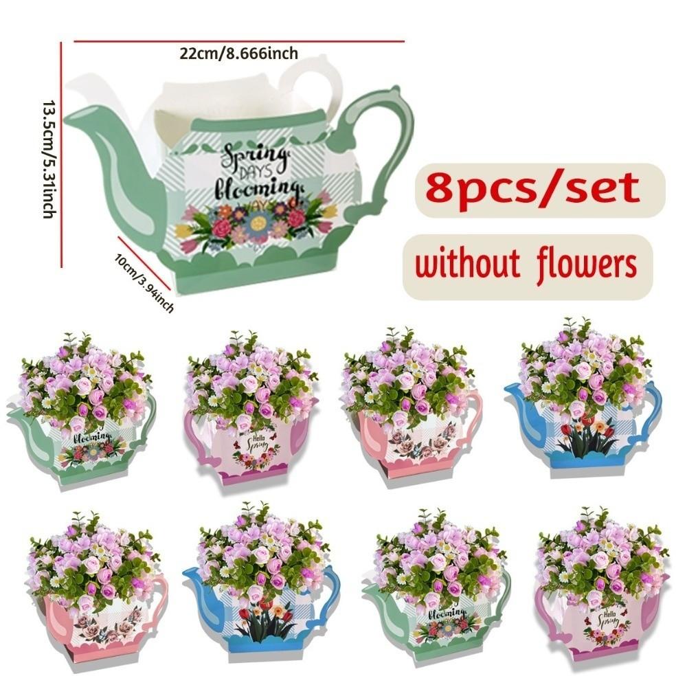 8pcs Creative Design Tea Party Decorations Floral Teapot Party Supplies Baby Shower