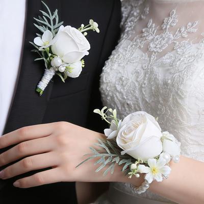 Weiße Hochzeits-Ansteckblume Simulationsblume Künstliche Handgelenkblume Hochzeitsblumen-Accessoire Hochzeit