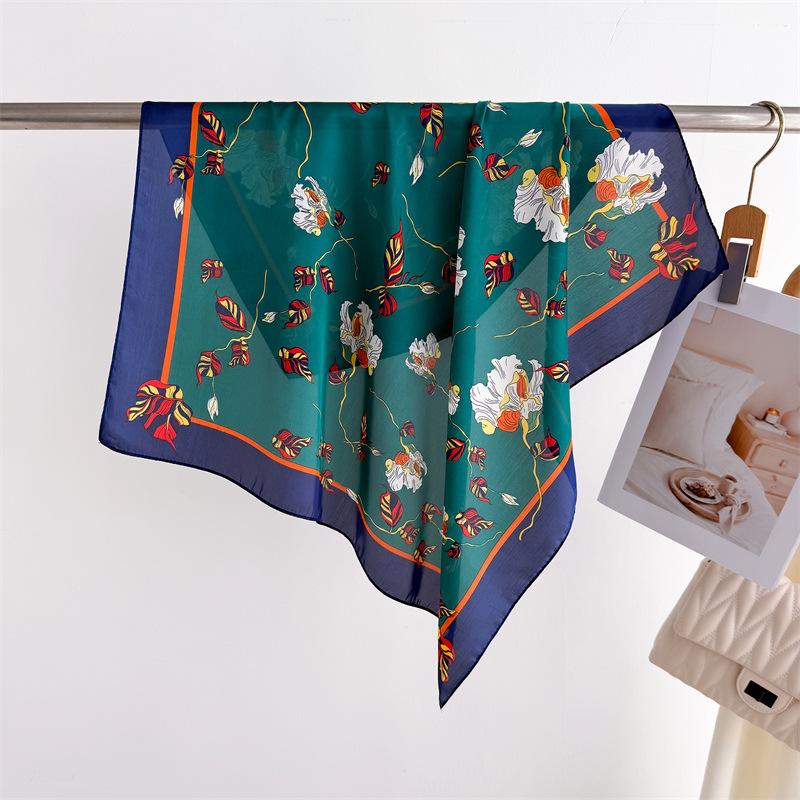 

Cui Yun Flower Shadow Printed Silk Scarf Square Scarf Premium Shawl Professional Versatile Neck Small Square Scarf Headscarf unilateral 66-70CM