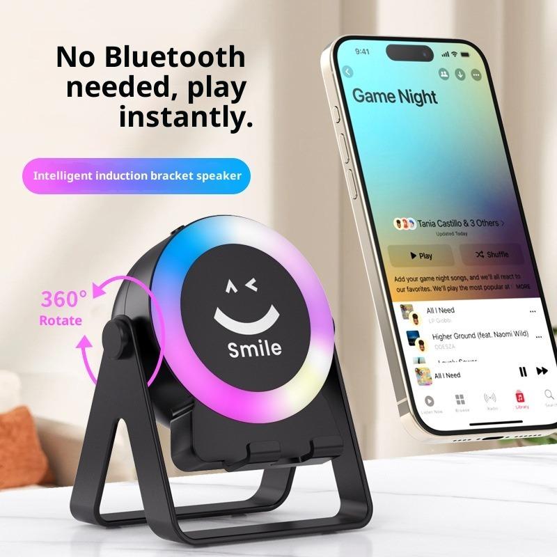 

Индукционный Rgb Держатель для Мобильного Телефона Беспроводной Bluetooth Динамик Портативное Аудио для Улицы Настольный Сабвуфер чёрный