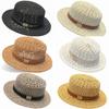 Wide Brim Sunshade Straw Hat Vintage Style Flat Top Straw Hat Mesh Woven Straw Hat  Beach Vacation