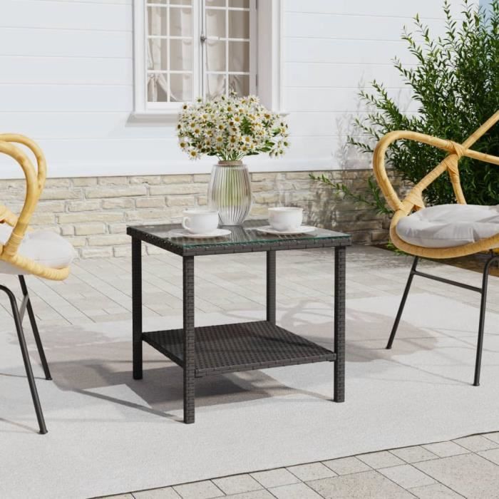 VidaXL Table d'appoint noir 45x45x45 cm poly rotin et verre trempé 319398