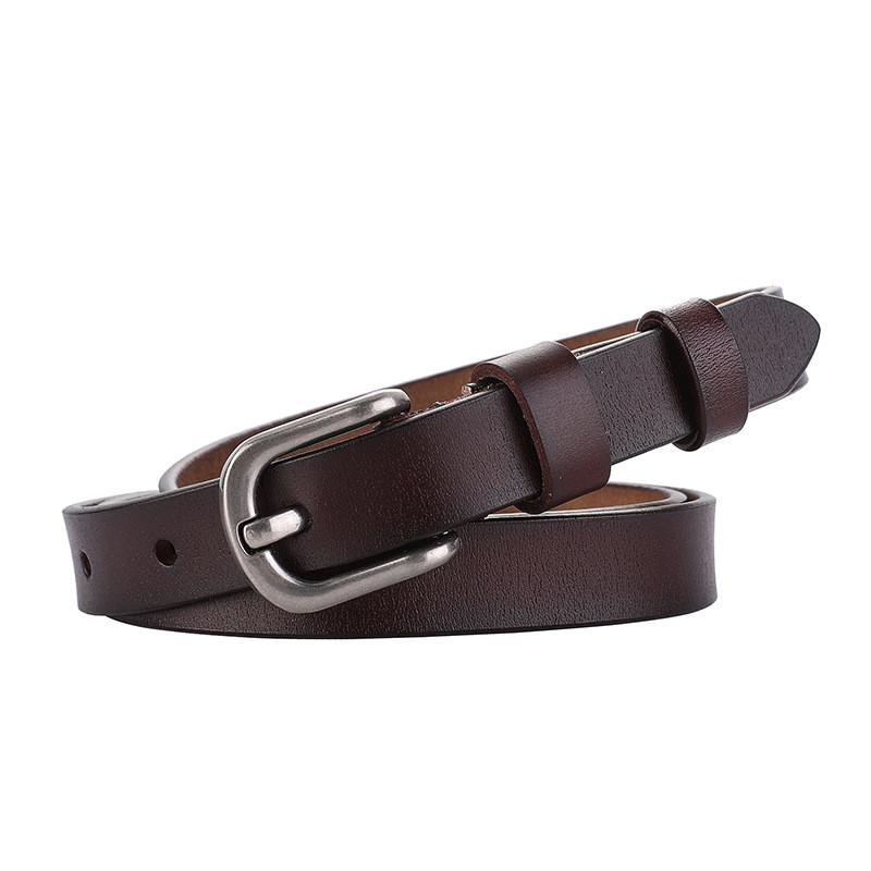 Womens Cowhide Leather Belt With Classic Pin Closure And Slim Design For Casual Outfits
