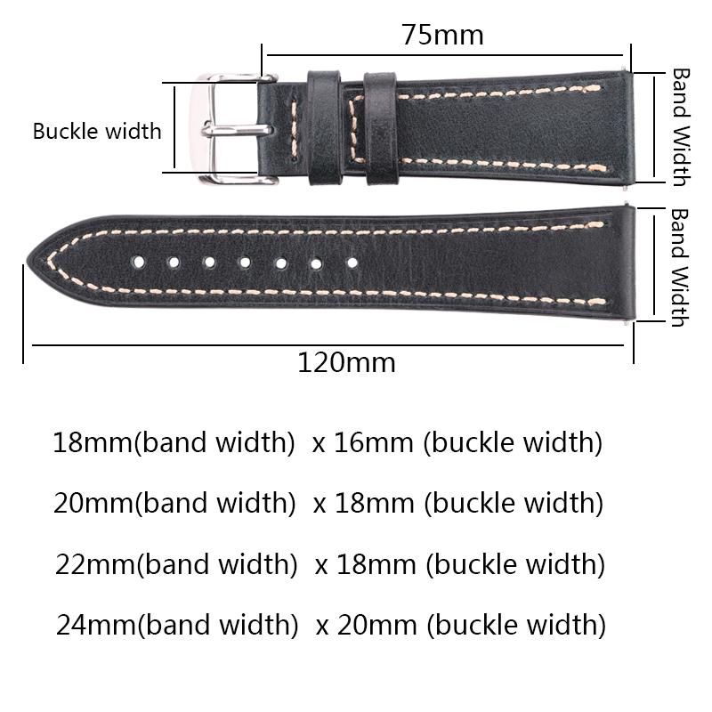Ремешок для часов из коровьей кожи 18 мм 20 мм 22 мм 24 мм коричневый синий красный — фото 11
