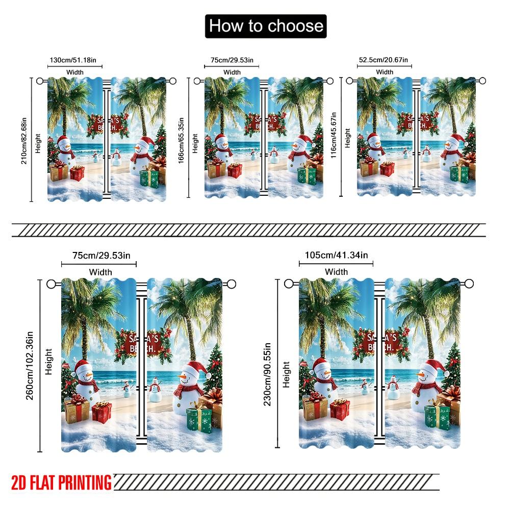 Set Of 2 Flat Printing Christmas Party Curtain Santa Claus Beach Tropical Snowman Polyester Without Electricity Spring Perfect Made