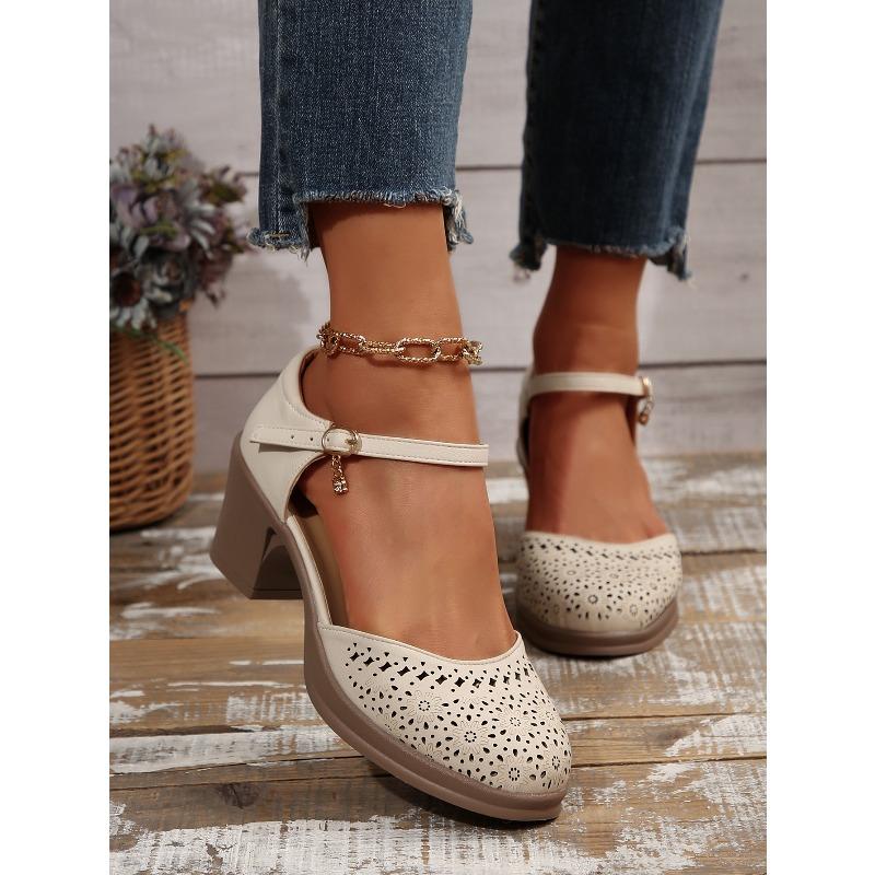 European and American Fashion Foreign Trade Large Size High Heel Strap Sandals Women's Cross-border New Summer Baotou Block Heel Sandals