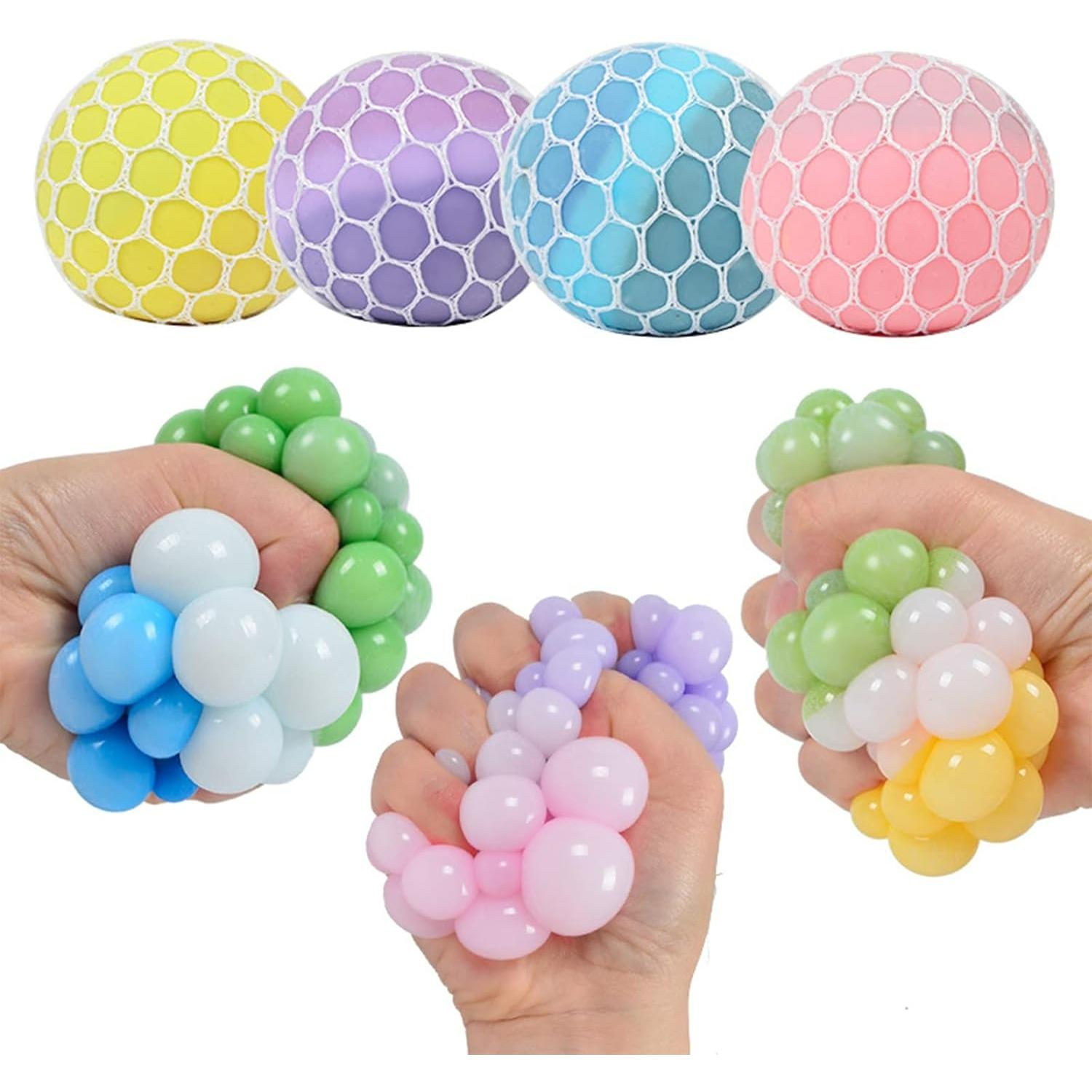 

4 PCS Colorful Mesh Grape Stress Balls - Squeeze Color Change Fidget Toys for Stress Relief and Hand Exercise Z