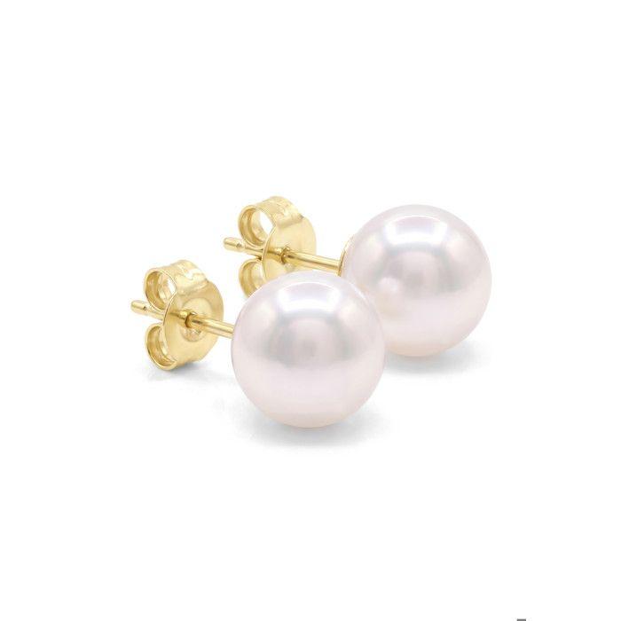 Boucles d'oreilles - PEARLS & COLORS - Pearls & Colors - Perle d'Akoya 7.5-8 mm ronde - Or jaune 18K - Qualité AA+