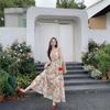 Retro Floral Suspender Dress Women's Summer Coffee Break French Vacation Dress Sweet Temperament Waist a Word Skirt