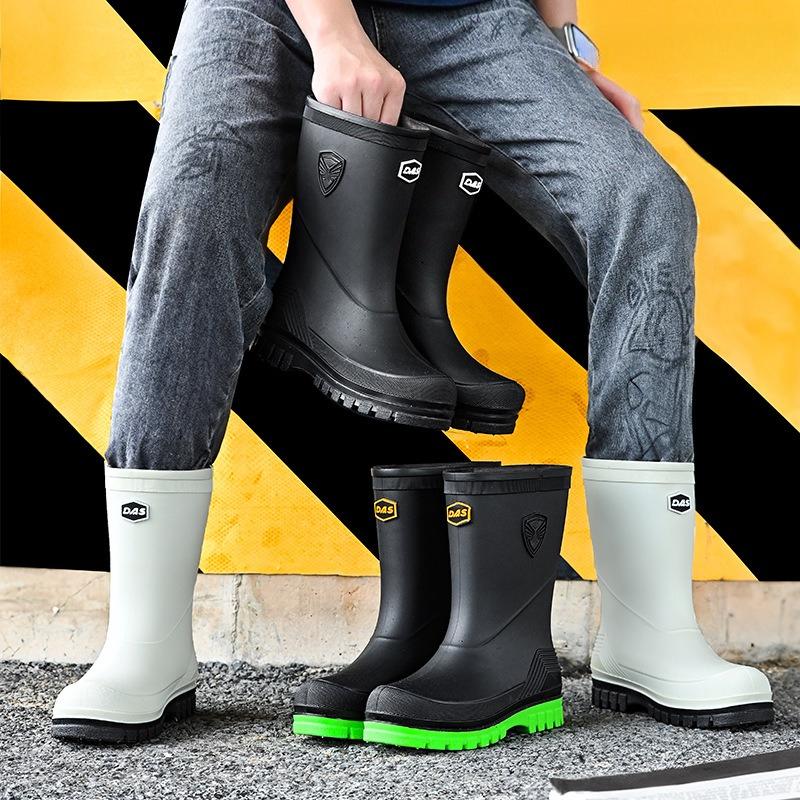 Scarpe da Pioggia Impermeabili in Gomma, Scarpe da Acqua alla Moda, Stivale Medio Antiscivolo da Esterno, Stivali da Pioggia da Uomo con Pelliccia Sintetica per Tutte le Stagioni