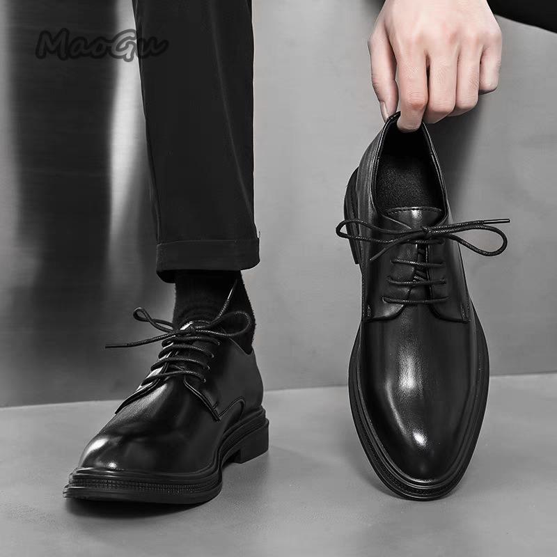Black Brown Leather Shoes for Man Lace Up Low Heel Business Dress Shoes Casual Comfortabe Social Loafers De Hombre 39-44