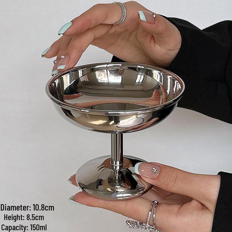 European Stainless Steel High-Foot Dessert Cup for Ice Cream and Pudding