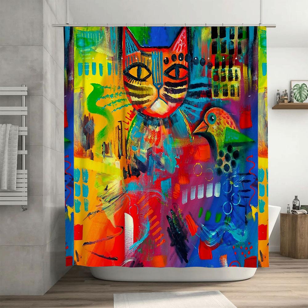 Abstract Art Shower Curtain Modern Bathroom Decor Washable Fabric Waterproof Liner Vintage Coastal Home Textile