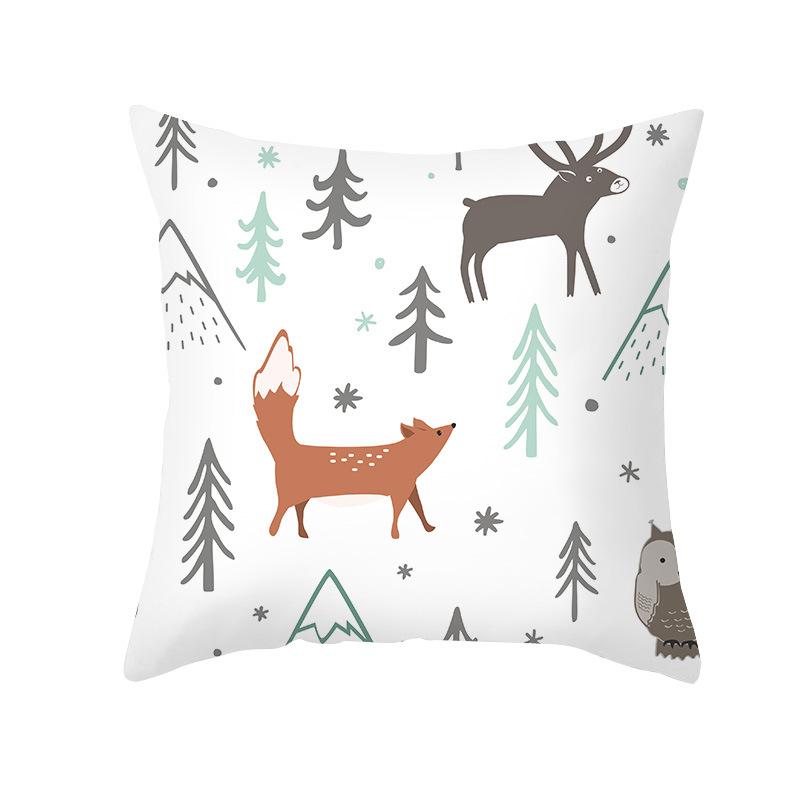 Nordic Christmas Cartoon Reindeer Digital Printing Short Plush Pillow Covers For Car Sofa Office Cushion Cover Home Goods