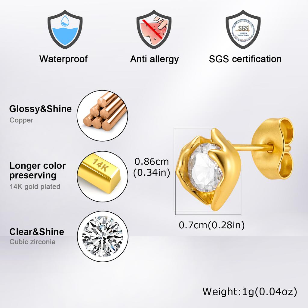 Hiphop Crystal Zircon Stud Earrings for Men Boys,Minimalist CZ Small Metal Stud Earrings with Butterfly Ear Backs