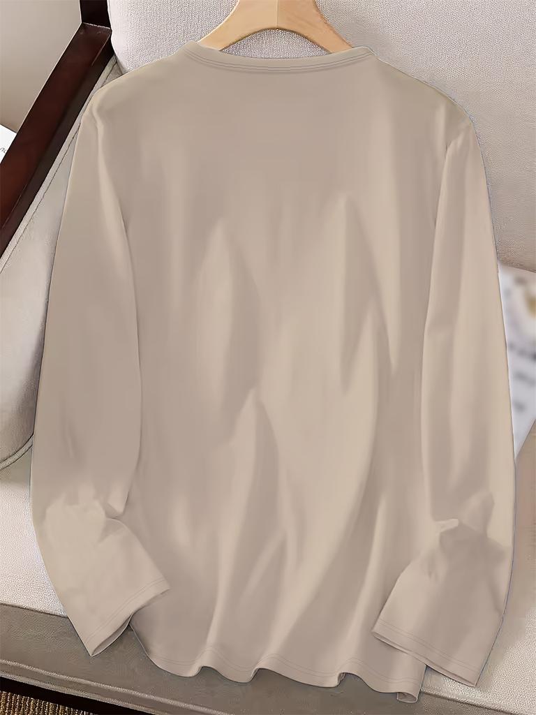Spring and Autumn Women's 100% Cotton Fashion Casual Loose Butterfly Pattern Print Round Neck Long Sleeve T-shirt Base Shirt