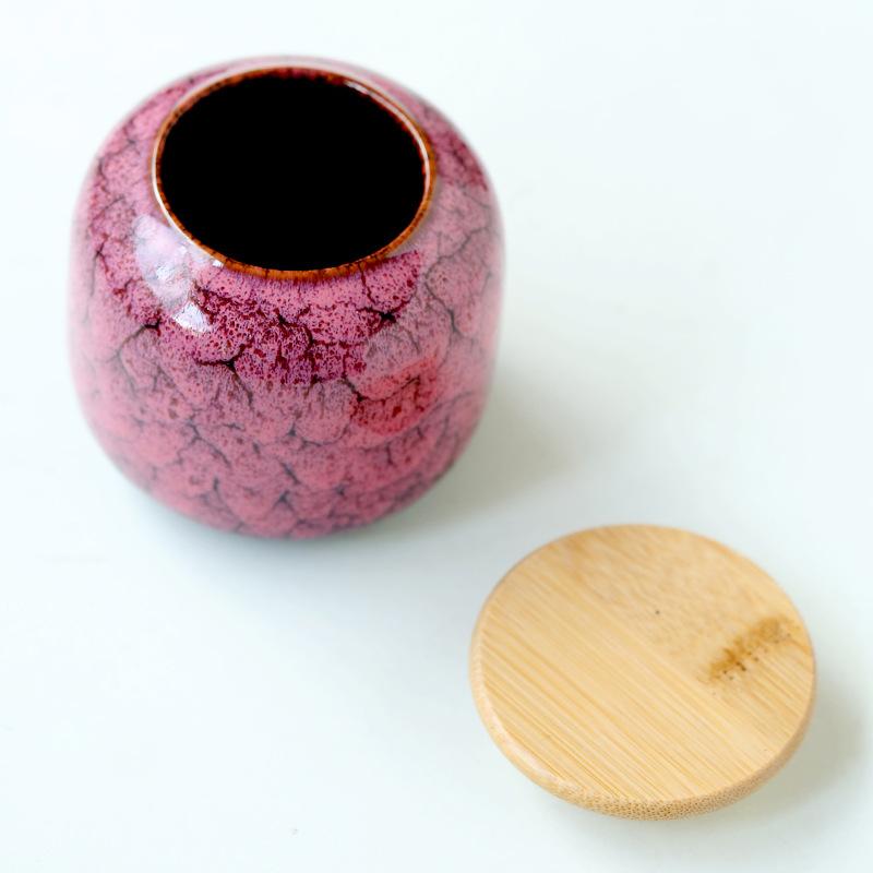 Kiln-changed Sealed Tank Ceramic Home Kitchen Jars Tea Packaging Storage Jar with Bamboo Cover Food Storage Jars