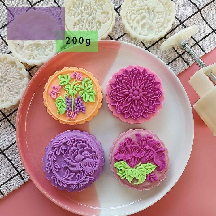 200g Mooncake Mold Hand Press Mooncake Stamps Plastic Pastry Moon Cake Gadgets