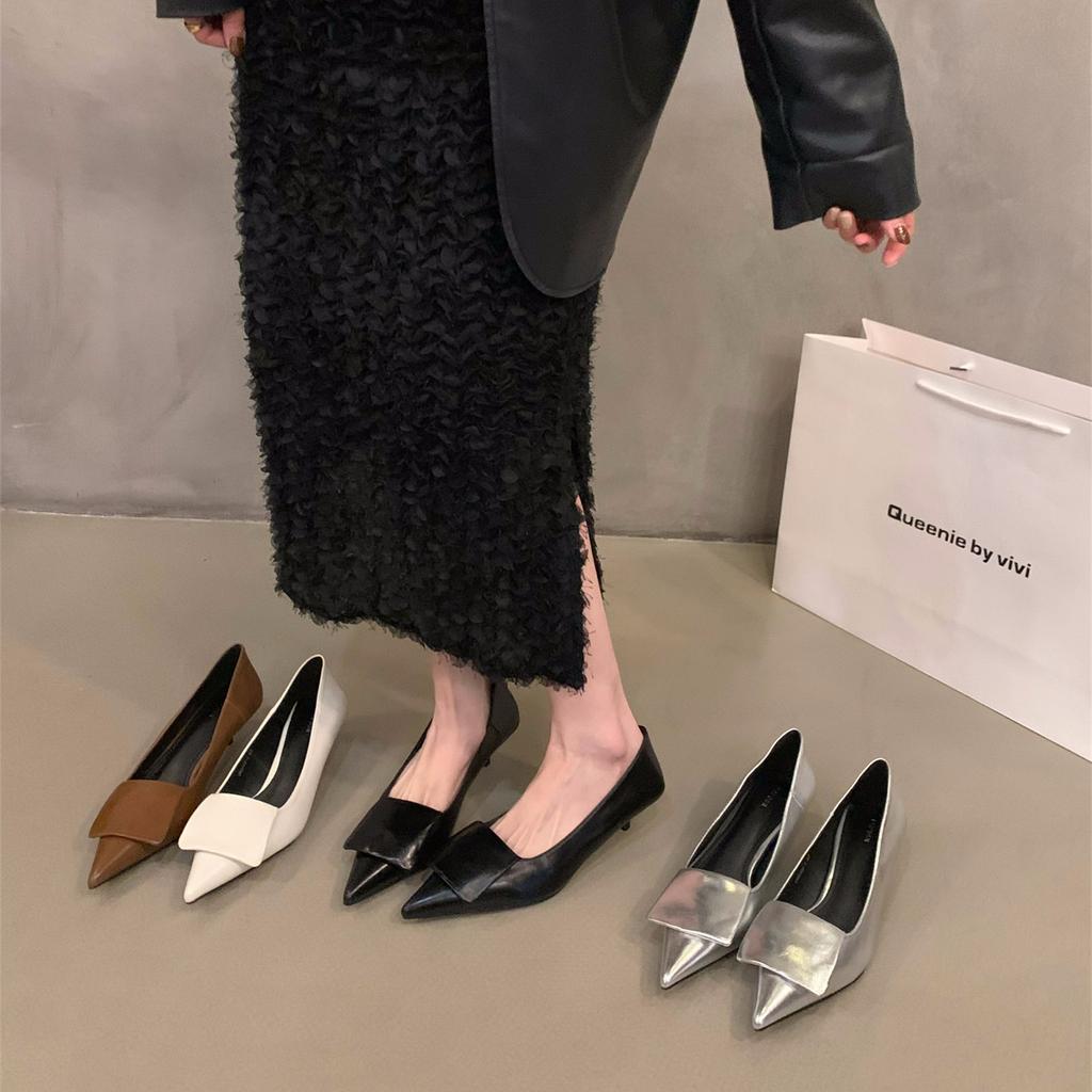 French temperament socialite black pointed single shoes women's shoes 2025 new spring and autumn winter silver stiletto high heels