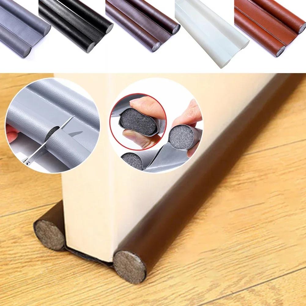 EPE Foam Leather Door Bottom Sealing Strip Draught Excluder Sound Proof Noise Reduction Door Draft Stopper Brown Black Gray