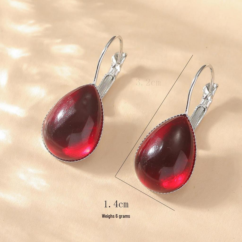 Gothic Red Ruby Water Drop Earrings with Copper Setting and Eco-Friendly Backs