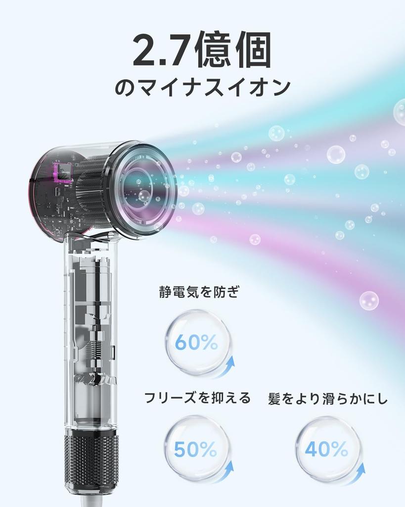 New Design with Storage Large Airflow Quick Beautiful Hair 270 Million High Concentration of Negative Ion Hair Care and Powerful Brushless Motor 12