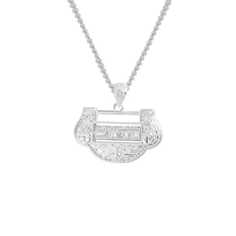 999 Sterling Silver Ethnic Peace Lock Necklace for Women - Luck Bead, Longevity Lock, Full Moon, First Birthday Gift 999 Pure Silver