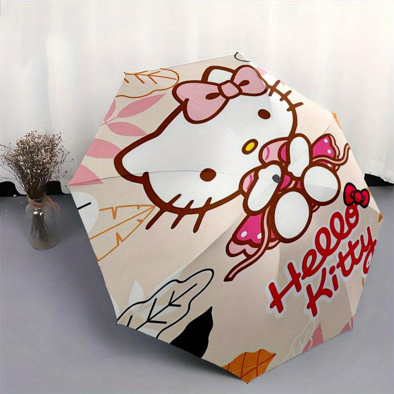 Hello Kitty,Autumn Leaves Automatic Folding Umbrella-Simple 8-Rib Design, Bright Cartoon Pattern, Durable Iron Frame, Suitable For Travel, O