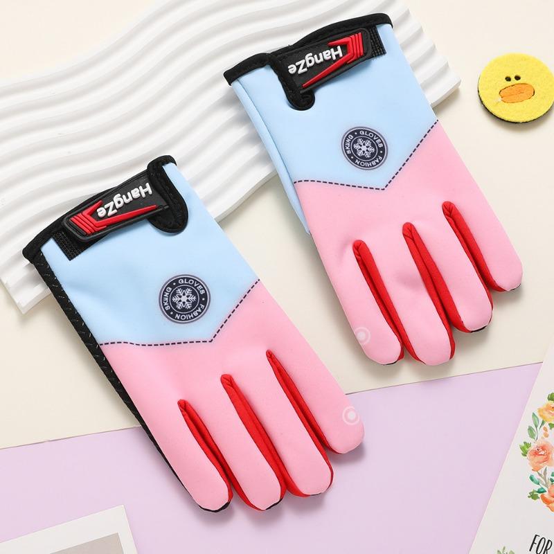 Children's gloves autumn and winter velvet warm students boys and girls thickened cycling windproof outdoor cycling cold-proof gloves
