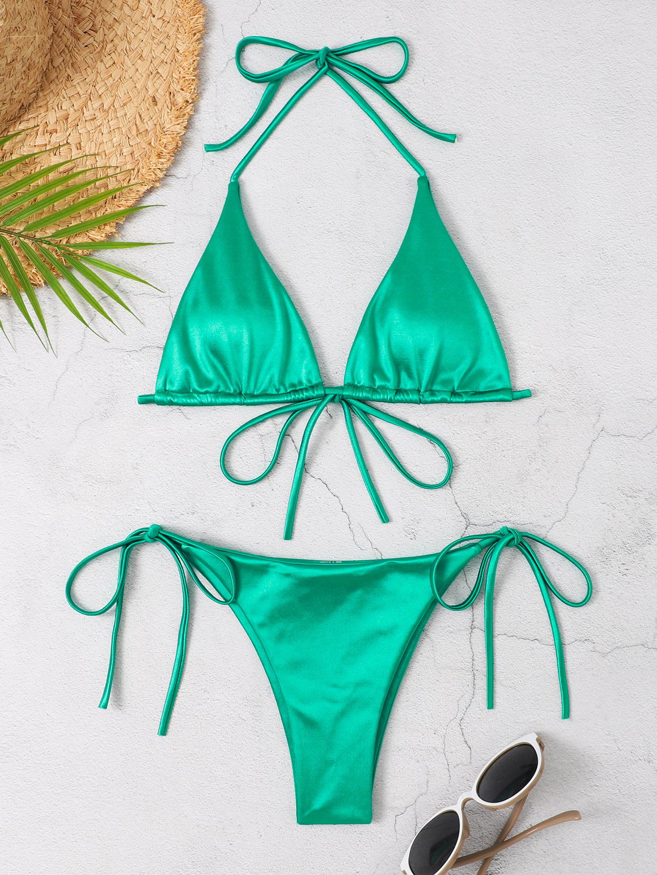 

2023 Таиланд Блестящее Сексуальное Бикини Мода - Интернет-знаменитость Xiaohongshu Пляжная одежда Large зелёный